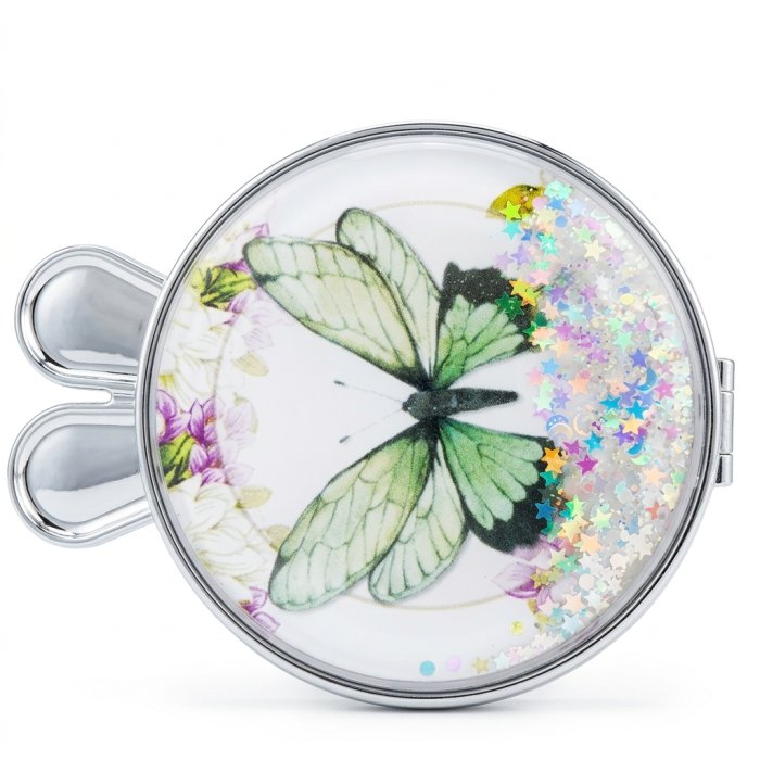 Butterfly & Glitter Pocket Compact Mirror with Bunny Ears